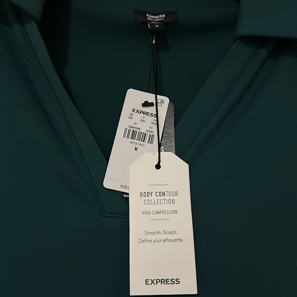 Express Deep Teal Green V-Neck Bodysuit - Picture 3 of 5